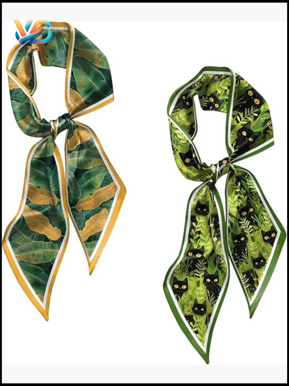 2 Piece Satin Scarf Set Multi-Purpose Neck Hair Handbag Accessory Oblique Angle